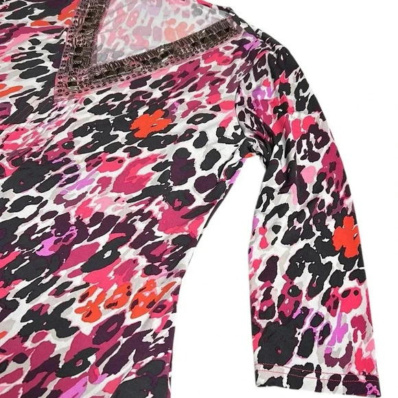 Y2K TOGETHER boho oversized beaded top Aztec,abstract,multicolored,V neck - Picture 11 of 16